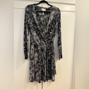 Laundry by Shelli Segal grey/black snakeskin faux wrap dress.